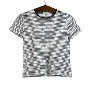 St. John Sport White Black Striped Polka Dot T-Shirt Size S Preppy